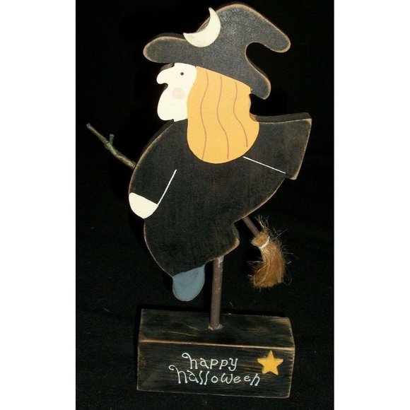 10" Witch Indoor Decor Haunted Spooky Prop Country Style Wooden Happy Halloween - Picture 1 of 2